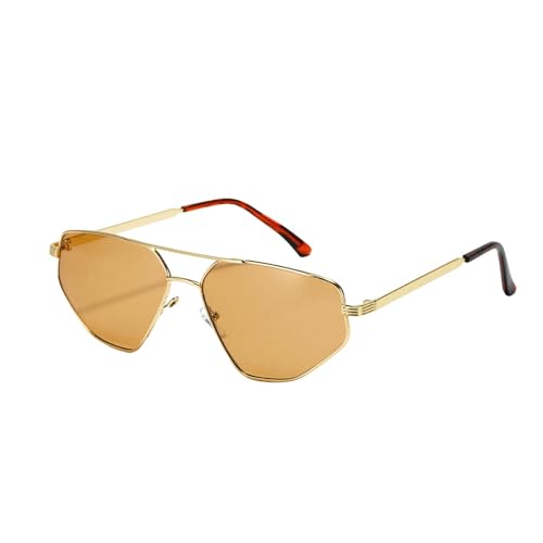 YAAYAGO Sonnenbrille Damen Metallbrillen Doppelbrücke Katzenauge Retro Sonnenbrille Frauen Große Sonnenbrille Für Männer Von Frauen-Gold-braun von YAAYAGO