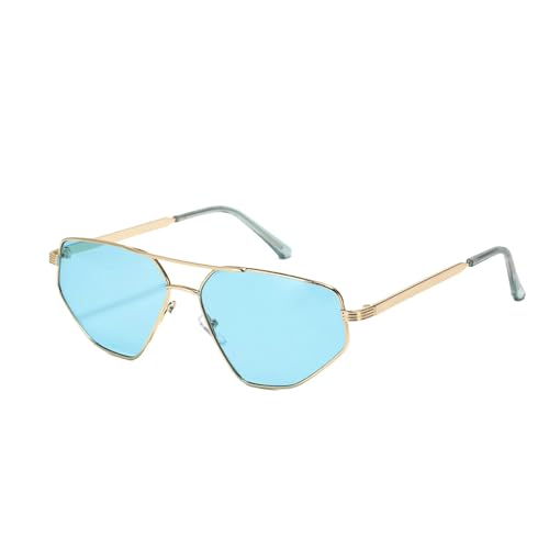 YAAYAGO Sonnenbrille Damen Metallbrillen Doppelbrücke Katzenauge Retro Sonnenbrille Frauen Große Sonnenbrille Für Männer Von Frauen-Goldblau von YAAYAGO