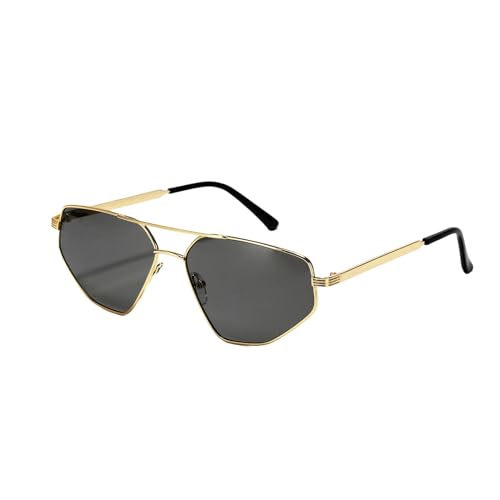 YAAYAGO Sonnenbrille Damen Metallbrillen Doppelbrücke Katzenauge Retro Sonnenbrille Frauen Große Sonnenbrille Für Männer Von Frauen-Goldgrau von YAAYAGO