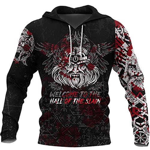 AHTCPO Wikinger-Hoodie für Herren, 3D-Druck Nordische Mythologie Odin Tattoo Grafik, Lässiger Sportlicher Pullover,Hoodie,5XL von AHTCPO