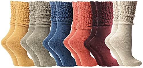 Yacht & Smith 6 Paar Damen Scrunched Slouch Socken, Baumwolle Stiefelsocken Großpackung, 6 Paar Erdtöne, Einheitsgröße von YACHT & SMITH