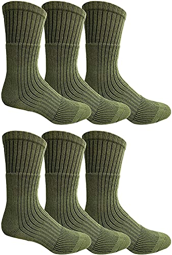 Yacht & Smith 6 Paar Herren Militärqualität, dick gepolstert, Frottee-gefüttert, Baumwollsocken, gerippt, trocken ableitend, strapazierfähige Crew-Socken, 6 Paar grün, Einheitsgr��e von YACHT & SMITH