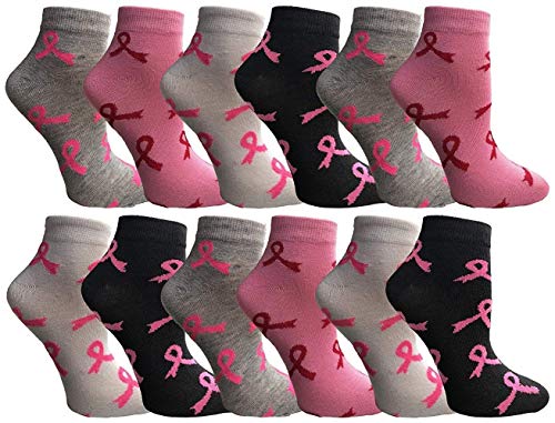 Yacht & Smith Knöchel-/Rundhals-Socken für Brustkrebs-Bewusstsein, Rosa, 12 Paar verschiedene Knöchel-P, Einheitsgröße von YACHT & SMITH