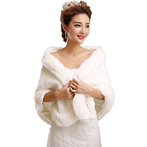 YACOPO Brautzusatz Elfenbein Kunstpelz Hochzeit Braut Schal Brautschal Brautjacke Cape Pelz Wedding shawls Weiß Rot von YACOPO