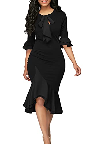 Yacun Figurbetontes Damen-Kleid, Cocktailkleid, Arbeit, halbe Ärmel, Fliege, Partykleider - Schwarz - Mittel von YACUN