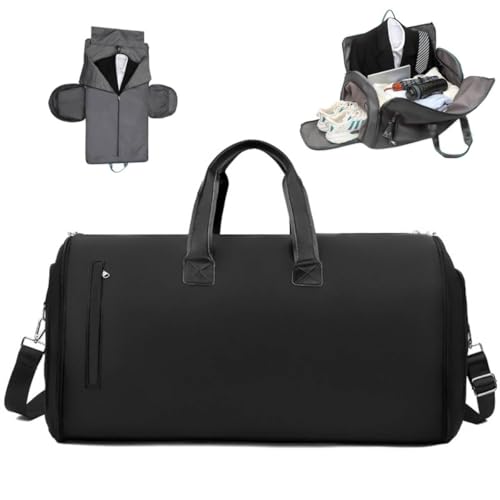 YADEZZN Suit Carrier Duffle Bag, Convertible Garment Bags, 2-in-1 Hanging Suitcase Suit Travel Bags, Suit Bag for Men with Shoe Compartment (Schwarz) von YADEZZN