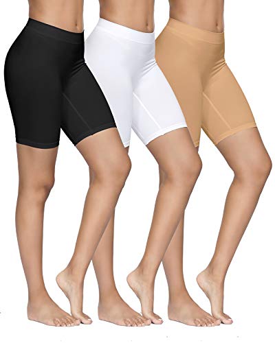 YADIFEN Radlerhose Damen Kurz Unterhose Hotpants Damen Boxershorts Unter Kleid Rock Anti Scheuern Damen Lange Frauen Panties Unterwäsche Hoher Bund Shorts,Yoga, Party,Schwarz+Weiß+Beige,3 Pack,L von YADIFEN