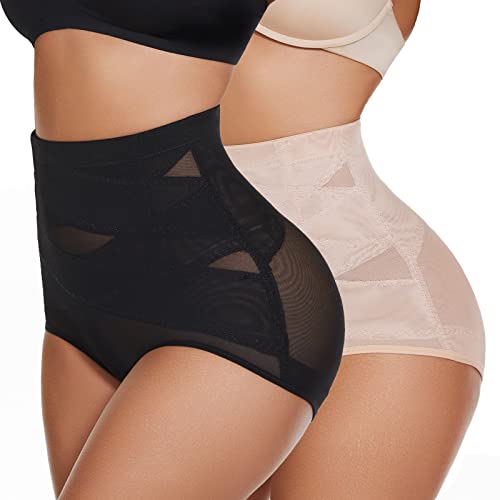 YADIFEN Damen Shapewear Unterhose Bauchweg Figurenformend Miederpants Hoher Taille Unterwäsche Figurformender Miederslip Bequem und Atmungsaktiv Shaper für Frauen,Schwarz+Beige,M von YADIFEN