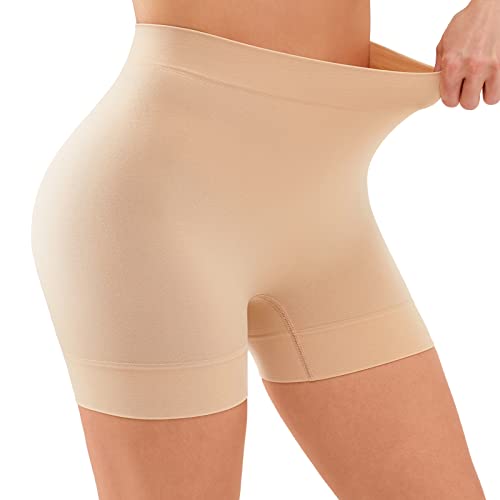 YADIFEN Radlerhose Damen Kurze Hose Damen Shorts Leggings,sehr kurz Shorts Damen,Unter Kleid Rock Anti Scheuern Bequem hohe Taille Boxershorts Hotpants,1er Beige,S von YADIFEN