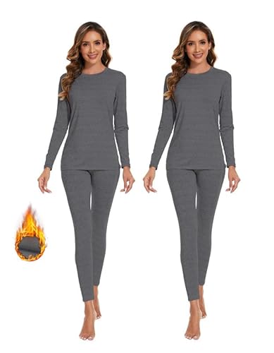 YADIFEN Damen Thermounterwäsche Set 2er Atmungsaktiv Damen Winter Warme Unterwäsche Skiunterwäsche Damen, Winter Thermo Base Layer für Alltag, Skifahren, Wandern, Joggen,Sport,2 Pack Grau,XL von YADIFEN