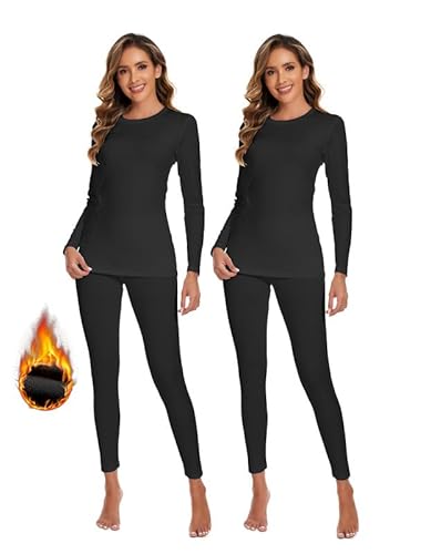 YADIFEN Damen Thermounterwäsche Set 2er Atmungsaktiv Damen Winter Warme Unterwäsche Skiunterwäsche Damen, Winter Thermo Base Layer für Alltag, Skifahren, Wandern, Joggen,Sport,2 Pack Schwarz,M von YADIFEN