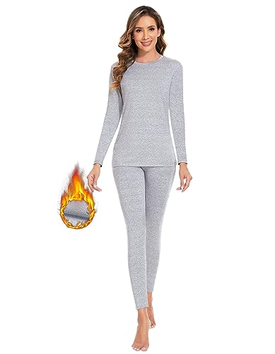 YADIFEN Damen Thermounterwäsche Set 1er Atmungsaktiv Damen Winter Warme Unterwäsche Skiunterwäsche Damen, Winter Thermo Base Layer für Alltag, Skifahren, Wandern, Joggen,Sport,Grau,L von YADIFEN