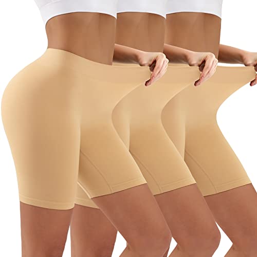 YADIFEN Radlerhose Damen Kurz Unterhose Hotpants Damen Boxershorts Damen Lange Frauen Panties Unterwäsche Damen Hoher Bund Shorts,Yoga, Party,Täglich Tragen,Beige,3 Pack,3XL von YADIFEN