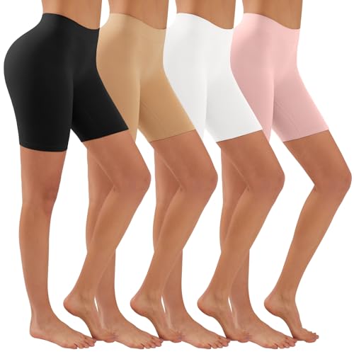 YADIFEN Radlerhose Damen Kurz Unterhose Hotpants Damen Boxershorts Unter Kleid Rock Anti Scheuern Damen Lange Frauen Panties Unterwäsche Hoher Bund Shorts,Yoga, Party,Täglich Tragen,4 Pack,2XL von YADIFEN