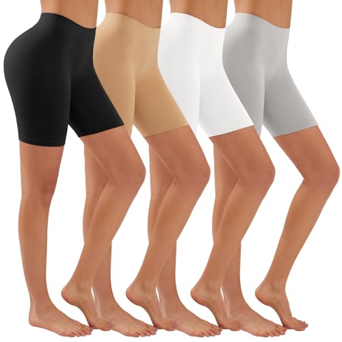 YADIFEN Radlerhose Damen Kurz Unterhose Hotpants Damen Boxershorts Unter Kleid Rock Anti Scheuern Damen Lange Frauen Panties Unterwäsche Hoher Bund Shorts,Yoga, Party,Täglich Tragen,4 Pack,M von YADIFEN