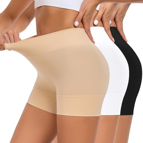YADIFEN Radlerhose Damen Kurz für Kleid Kurze Radlerhose Shorts Damen unter Kleidern Rock Hotpants Short Leggings Boxershorts Nahtlos Hohe Taille Unterziehhose für Sommer,Schwarz+Beige+Weiß,L von YADIFEN