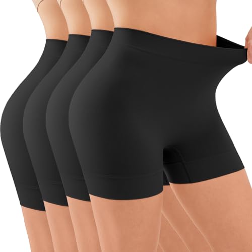 YADIFEN Damen Radlerhose Kurze Hose Damen Shorts Leggings, Sehr Kurz, Anti Scheuern, Bequem Hohe Taille, Boxershorts Hotpants, 4er Pack Schwarz, L von YADIFEN