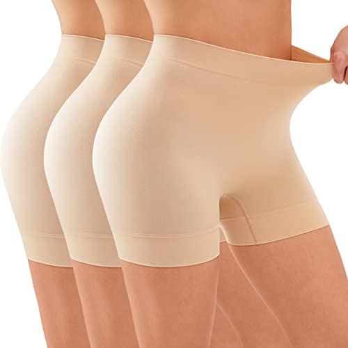 YADIFEN Damen Radlerhose Kurze Hose Shorts Leggings, Sehr Kurz, Anti Scheuern, Bequem, Hohe Taille, Boxershorts Hotpants, 3 Pack Beige, XL von YADIFEN