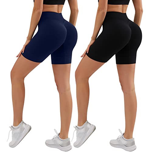 YADIFEN Radlerhose Damen Kurze Sporthose Leggings Damen Unterwäsche Scrunch Butt Sport Short Unter Kleid Rock Anti Scheuern Damen Shorts, Bequem hohe Taille Boxershorts Hotpants, Marineblau+Schwarz,L von YADIFEN