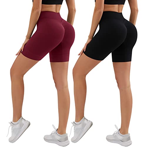 YADIFEN Radlerhose Damen Kurze Hose Sport Leggings Unterwäsche,Scrunch Butt Sport Short Sommer, Unter Kleid Rock Anti Scheuern Bequem hohe Taille Boxershorts Hotpants, Rot+Schwarz,M von YADIFEN