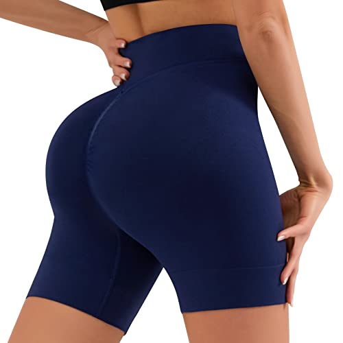 YADIFEN Radlerhose Damen Kurze Sporthose Leggings Damen Unterwäsche Scrunch Butt Sport Short Unter Kleid Rock Anti Scheuern Damen Shorts, Bequem hohe Taille Boxershorts Hotpants,Marineblau,XL von YADIFEN