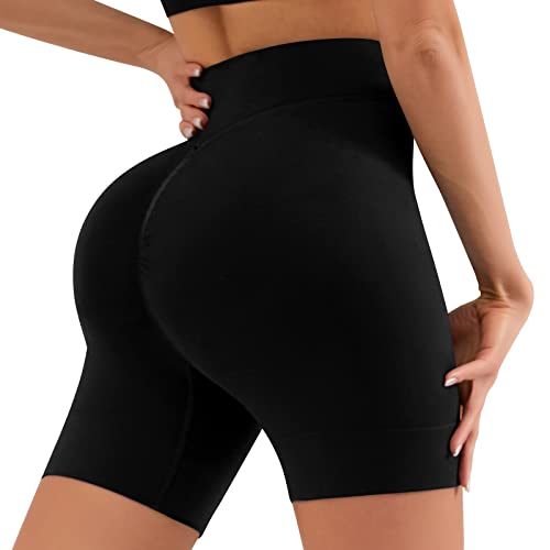 YADIFEN Radlerhose Damen Kurze Sporthose Leggings Damen Unterwäsche Scrunch Butt Sport Short Unter Kleid Rock Anti Scheuern Damen Shorts Unterhosen, Bequem hohe Taille Boxershorts Hotpants,Schwarz,S von YADIFEN