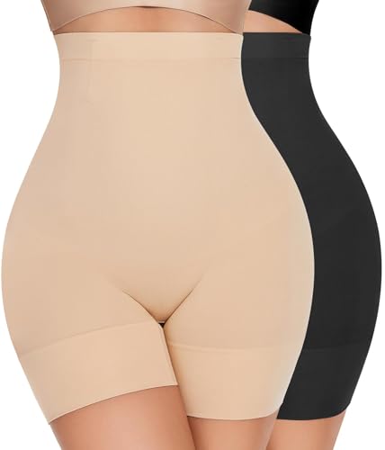 YADIFEN Shapewear Damen Bauchweg Hohe Taille,Bauchweg Unterhose Damen Bauchkontrolle Miederhose Damen Bauchweg Shaping Unterwäsche Damen mit Bein Oberschenkel Hip stark formend(Schwarz+ Beige, M) von YADIFEN