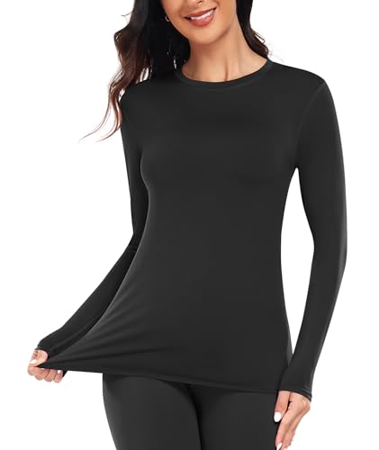 YADIFEN Thermounterwäsche Damen Thermo Oberteil Langarm Thermoshirt Warme Unterwäsche Winter Funktionsshirt Thermal Unterhemd mit Innenfleece (Schwarz,XS) von YADIFEN