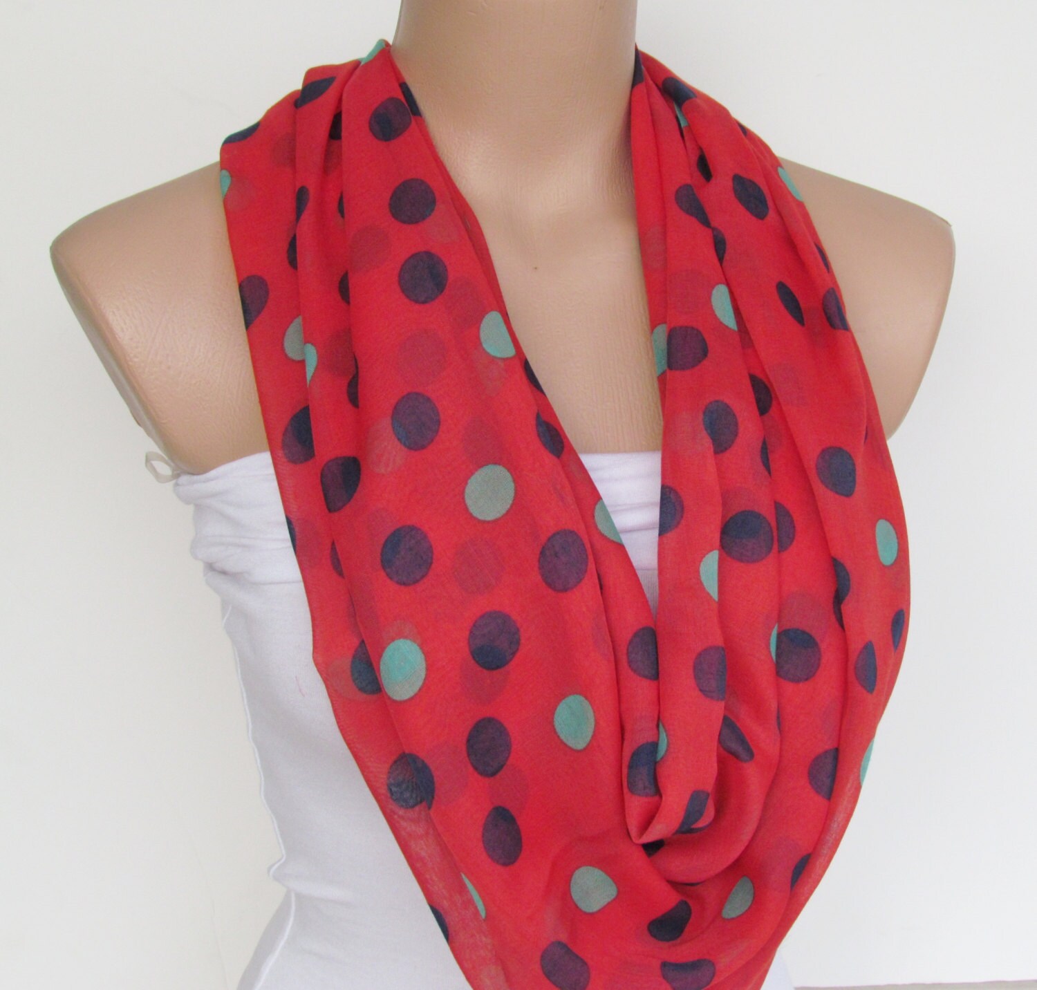 Polka-Dot Roten Schal Infinity Loop Schal-Loop - Schal-Loop Schlauchschal Schal-Frühling Zubehör-Mutter Tag Geschenk-Neue Saison von YADISHACCESSORIES