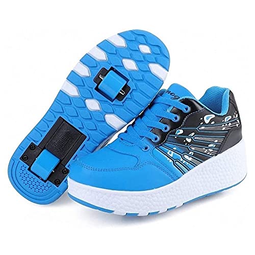 YADLCR Kinder Schuhe mit Rollen, Skateboardschuhe mit Rollen, Light Rollschuhe Wheels, Einstellbare Rollschuhe Für Skaten, Laufen, für Kinder Mädchen Junge Erwachsene (Color : Blue, Size : 32) von YADLCR