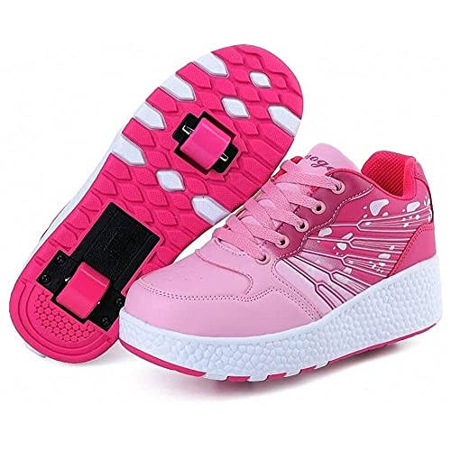 YADLCR Kinder Schuhe mit Rollen, Skateboardschuhe mit Rollen, Light Rollschuhe Wheels, Einstellbare Rollschuhe Für Skaten, Laufen, für Kinder Mädchen Junge Erwachsene (Color : Pink, Size : 32) von YADLCR