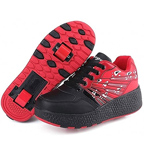 YADLCR Kinder Schuhe mit Rollen, Skateboardschuhe mit Rollen, Light Rollschuhe Wheels, Einstellbare Rollschuhe Für Skaten, Laufen, für Kinder Mädchen Junge Erwachsene (Color : Red, Size : 32) von YADLCR