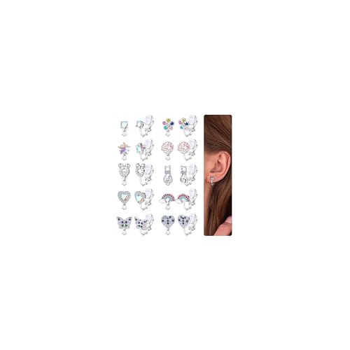 YADOCA 10 Paar Ohrclips Kinder Mädchen Clip on Ohrringe Ohne Ohrloch Herz Stern Regenbogen Katzen Blumen Schmetterling Ohrring Hypoallergene Ohrclips für Ohne Ohrlöcher Schmuck für Kinder Mädchen von YADOCA