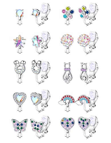YADOCA 10 Paar Ohrclips Kinder Mädchen Clip on Ohrringe Ohne Ohrloch Herz Stern Regenbogen Katzen Blumen Schmetterling Ohrring Hypoallergene Ohrclips für Ohne Ohrlöcher Schmuck für Kinder Mädchen von YADOCA