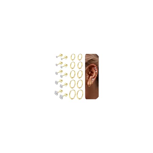 YADOCA 10Pairs Ohrringe Gold Set für Damen Hypoallergen Piercing Ohr Chirurgenstahl Medizinische Ohrstecker Set Helix Knorpel Piercings für Frauen Mädchen YADOCA 10Pairs Ohrringe Gold Set für Damen Hypoallergen Piercing Ohr Chirurgenstahl Medizinische Ohrstecker Set Helix Knorpel Piercings für Frauen Mädchen von YADOCA