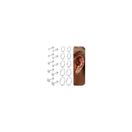 YADOCA 10Pairs Ohrringe Silber Set für Damen Hypoallergen Piercing Ohr Chirurgenstahl Medizinische Ohrstecker Set Helix Knorpel Piercings für Frauen Mädchen von YADOCA