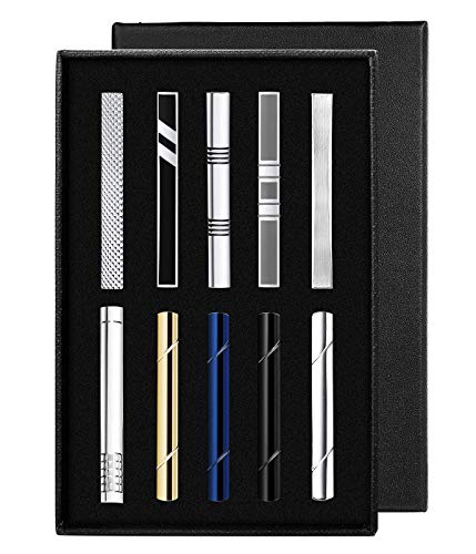 YADOCA 10 Pcs Krawattenklammer Set für Männer Herren Kupfer Metall Klassisch Krawattenklammer Bar Clip Hochzeit Geschäft mit Geschenkbox von YADOCA