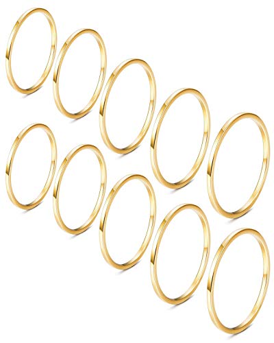 YADOCA 10 Stück Edelstahl Ringe Stapeln für Frauen Mädchen 1MM Knöchelring Midi Band Komfort Fit von YADOCA