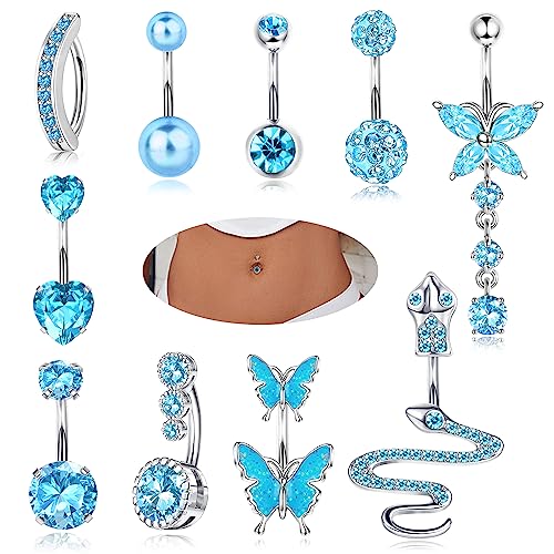 YADOCA 10Pcs 14G Bauchnabelpiercing für Damen Chirurgenstahl Blau Bauch Piercing CZ Schmetterling Schlange Clicker Nabel Ringe Körper Piercing Schmuck von YADOCA