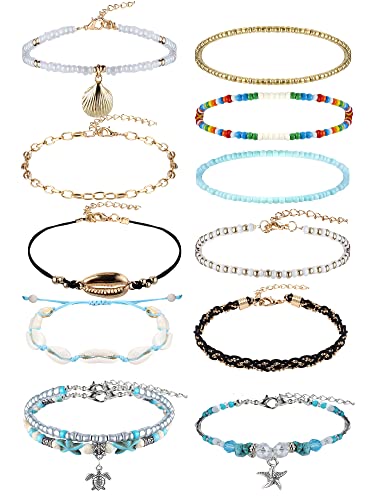 YADOCA 12 PCS Fußkettchen für Frauen Damen Böhmische Perlen Knöchel Armbänder Einstellbar Handgemachte Muschel Fussketten Set Bunten Sommer Strand Fußschmuck YADOCA 12 PCS Fußkettchen für Frauen Damen Böhmische Perlen Knöchel Armbänder Einstellbar Handgemachte Muschel Fussketten Set Bunten Sommer Strand Fußschmuck von YADOCA
