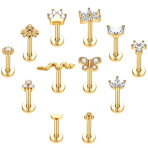 YADOCA 12 Stück Edelstahl Lippenpiercing Stud Labret Piercing für Damen Herren 16G Blume Biene Schmetterling Schlange Labret Ohrstecker Knorpel Helix Tragus Ohrringe Lippe Piercing YADOCA 12 Stück Edelstahl Lippenpiercing Stud Labret Piercing für Damen Herren 16G Blume Biene Schmetterling Schlange Labret Ohrstecker Knorpel Helix Tragus Ohrringe Lippe Piercing von YADOCA