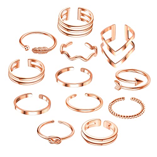 YADOCA 12PCS Verstellbare Ringe für Damen Mädchen Offene Ringe Set Daumenring Fingerringe Midi Ringe Stapelbare Knöchelringe Silber Gold Rosegold von YADOCA