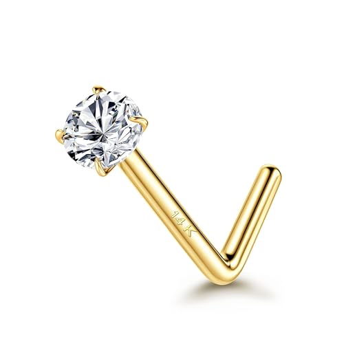 YADOCA 14K Echte Gold Nasenpiercing, L-förmige Nasenstecker 20G Massivgold, Diamant CZ Hypoallergen Nasenstecker für Damen Herren 1,5mm 2mm 3mm von YADOCA