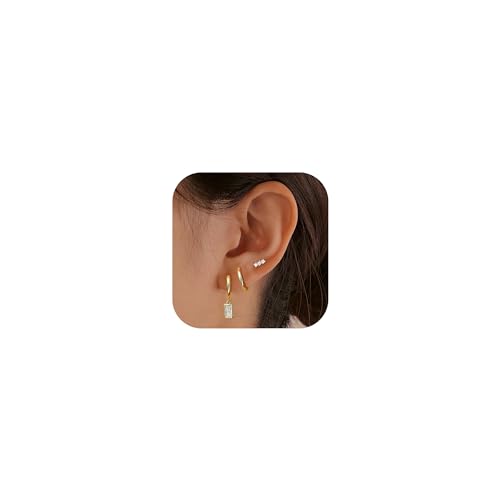 YADOCA 3 Paar Gold Ohrringe Damen 14K Vergoldet Kleine Ohrstecker Creolen Ohrringe Sets Stapelbar Hypoallergene Knorpelohrringe für Mehrfachpiercing von YADOCA