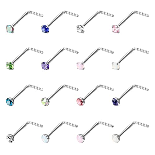 YADOCA 16 Stück 20G Chirurgenstahl Nasenstecker Nasenpiercing für Frauen Männer Nasenloch Piercing Nase L-förmiger Nasenstecker Piercing Schmuck von YADOCA