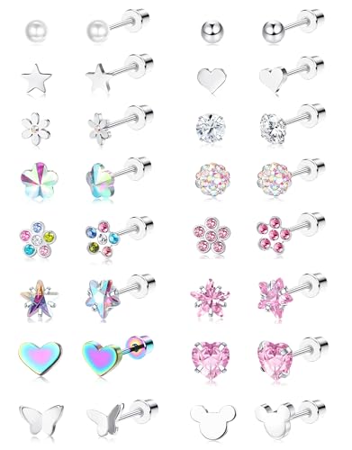 YADOCA 16Paar Ohrringe Mädchen Kinder Hypoallergene Chirurgenstahl Medizinische Ohrstecker Schraubverschluss Ohrring Herz Perle Blume Schmetterling Ohrringe Set von YADOCA