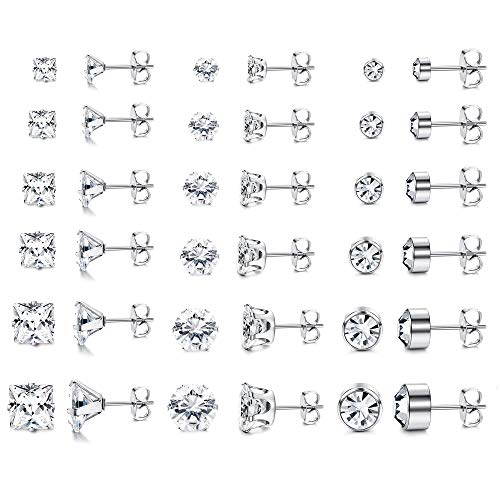 YADOCA 18 Pairs Silber Ohrringe für Frauen Männer Edelstahl Zirkonia Ohrstecker Set Hypoallergen Kleine Brilliant Ohrstecker Helix Piercing Knorpel Ohrringe 3-8mm von YADOCA