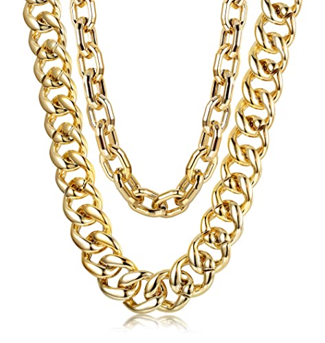 YADOCA 2 Stück Gold Halskette für Männer Big Chunky Halskette Hip Hop Schmuck 80er 90er Punk Stil Personalisierte Goldkette Halskette Modeschmuck von YADOCA