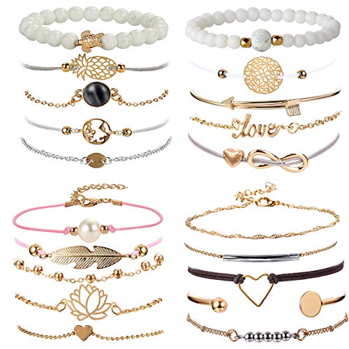 YADOCA 20 Stück Böhmisches Mehrschichtiges Armband für Frauen Charm Armbänder Infinity Herz Perlen Wave Beads Armband Einstellbare Böhmen Schmuck von YADOCA