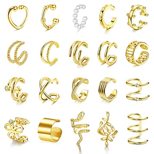 YADOCA 20PCS Ear Cuff Set Damen Ohrmanschette Earcuffs Helix Knorpel Clip auf Wickelohrring Fakepircings Ohr Cuffs Ohrklemme Gold/Silber Ohrpiercing Set von YADOCA